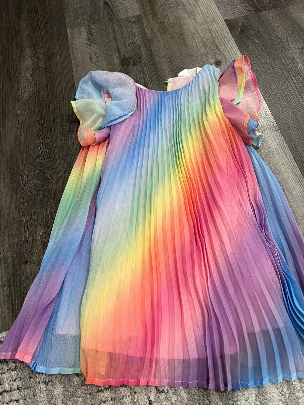 Rainbow Pleated Chiffon Girls Dress